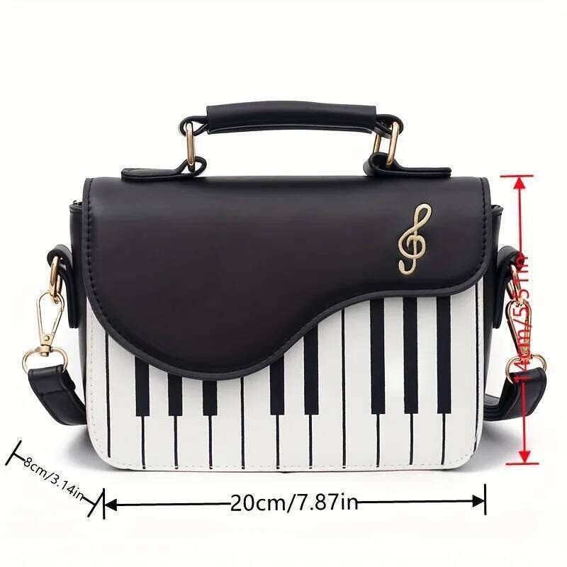 Piano Shape Flap Shoulder Creative PU Leather Portable Handbag Detachable Strap Crossbody Novelty Bag