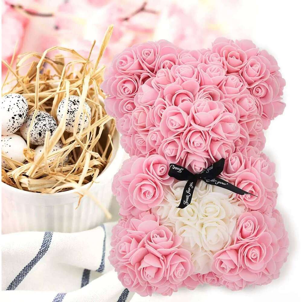 1pc 25cm Artificial Foam Flowers Rose Bear Romantic Creative Gifts For Valentines Day Anniversary Weddingwith gift box Y260131