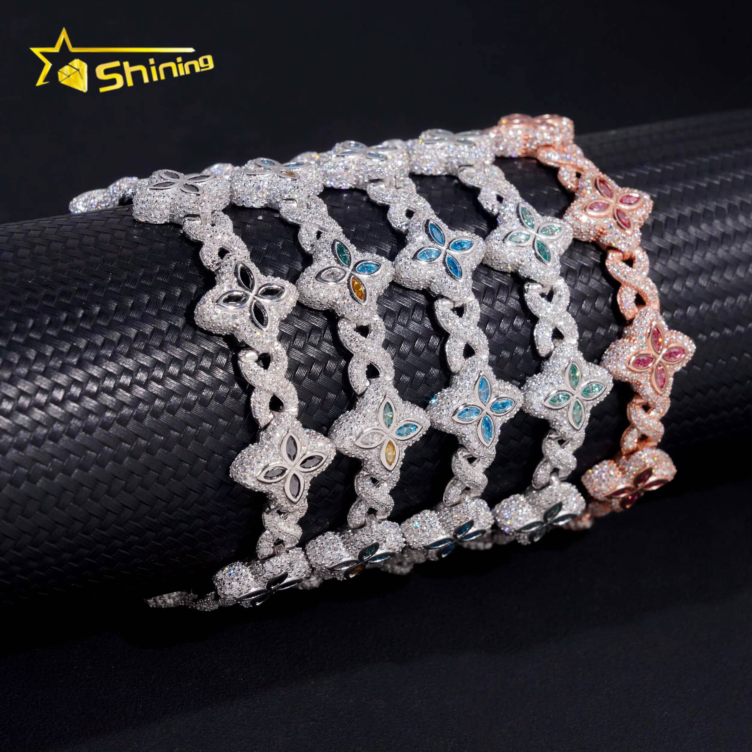 New Design Iced Out Colors Moissanite Cuban Link Chain Sterling Silver 925 Moissanite 15mm Bracelets Hip Hop Mens Jewelry