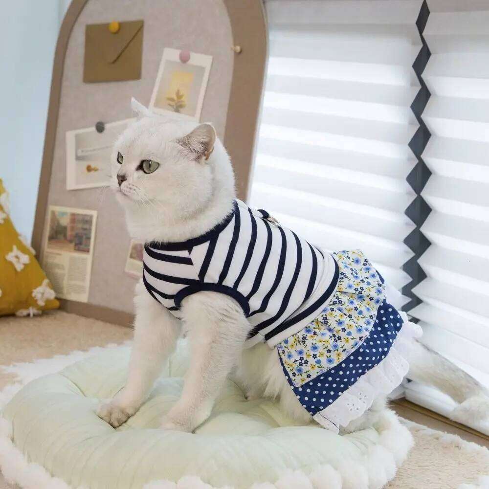 Comfortable Cute Striped Dog Dress Breathable Soft Princess Lace Skirt Thin Design Summer Pet Clothes for Puppy Kittens H260130