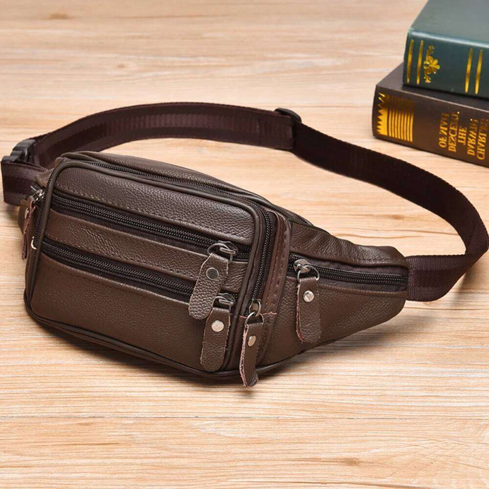 Large Capacity Waterproof PU Leather Men's Waist Male Zipper Site Workers Travel Phone Bag Fanny Pack Men