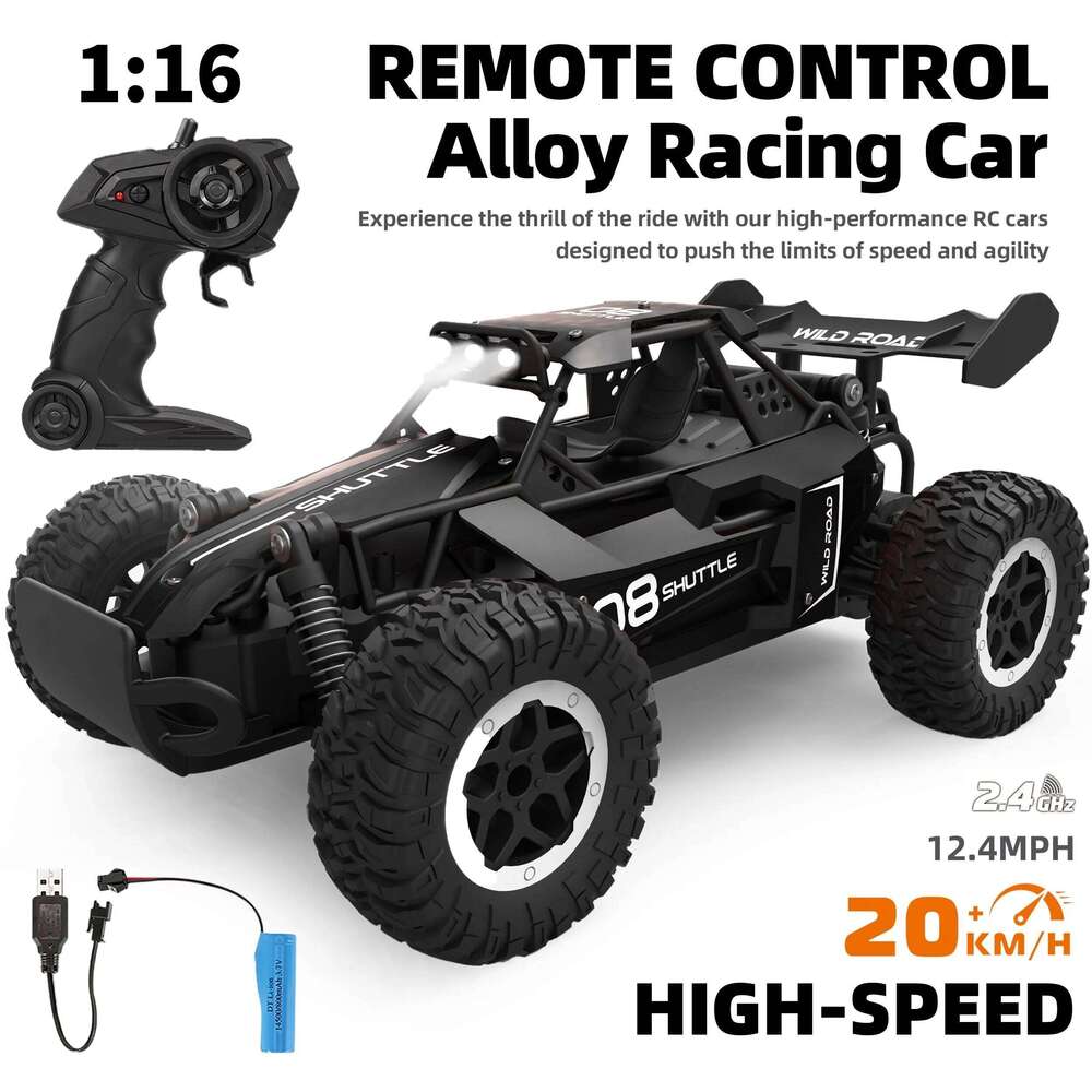 1:16 Scale 2WD Remote Control Car, 20KM/H High-Speed Off-Road RC Vehicle with LED Lights, Drift Racing Toy for Kids Adults Y260131