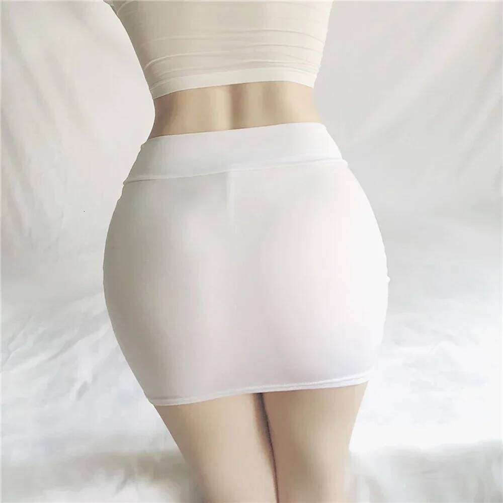 Women Ultra-Thin Shiny Sheer Mini Skirt Sexy Stretch Mesh Bodycon Lingerie Smooth See Through Nightwear Cosplay XJ260131
