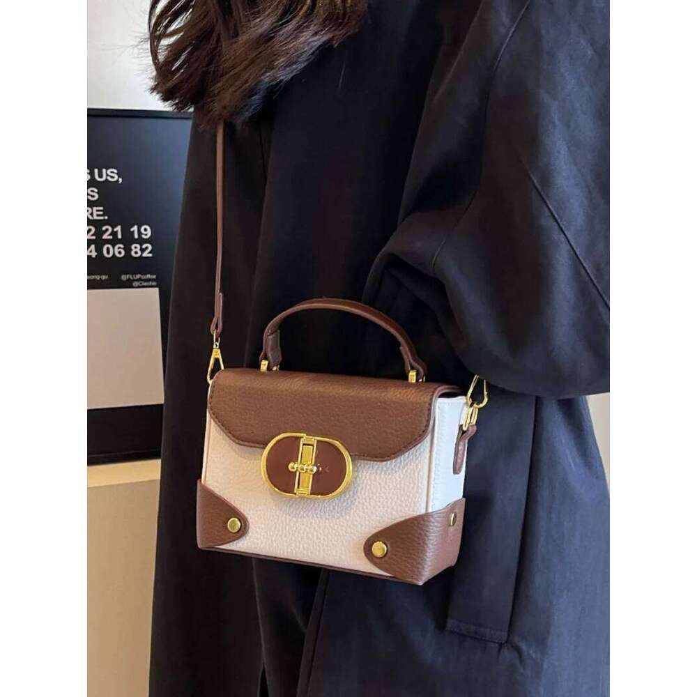 Premium French Stone Pattern Women's Shoulder Fashion Hundred Lock Small Square Bag Retro Sweet Solid Color Girl Crossbody B
