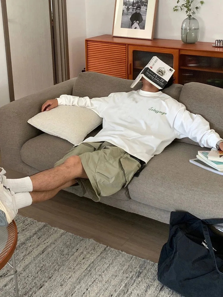 American Letter White T-shirt Men Autumn Winter 100 Cotton Long sleeves Sport Gym T-shirt Loose Y2k Top men clothing 260118