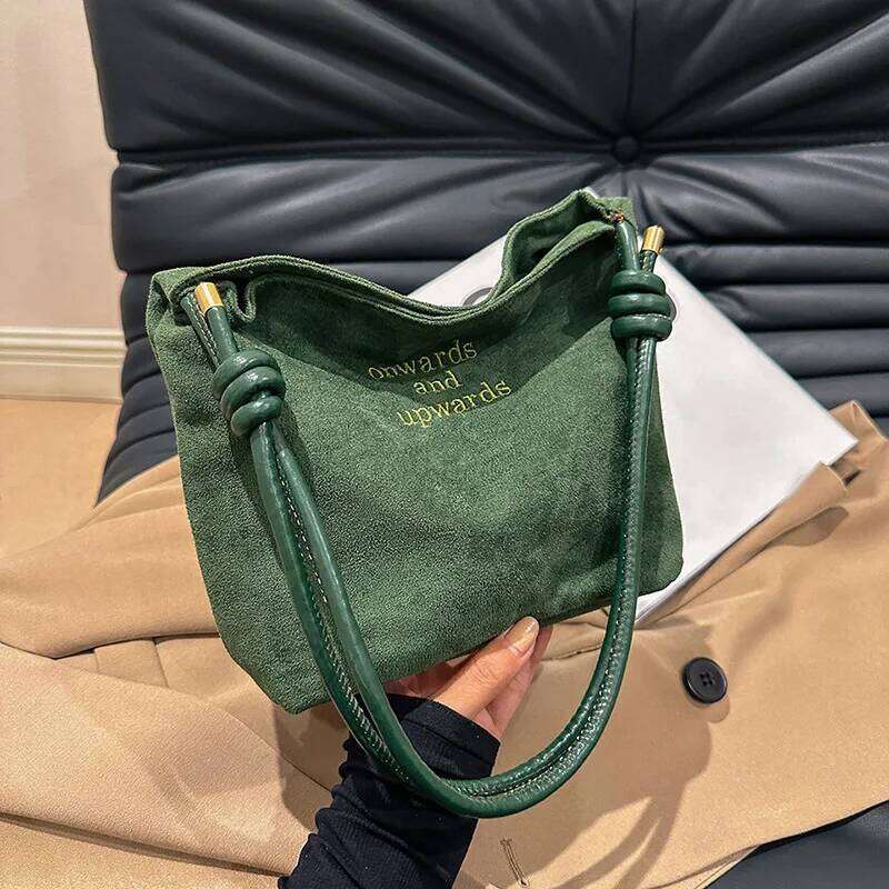 Suede Handbag Casual Rope Buckle Design Multicolor Shoulder Adjustable Straps Tote Crossbody Bucket Bag XJ260130
