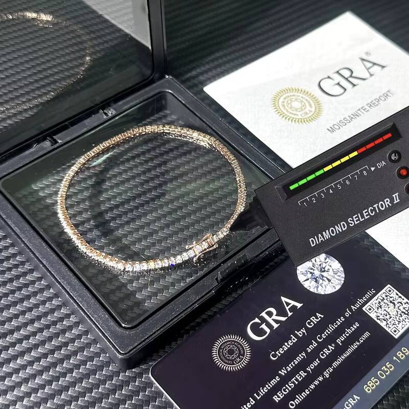 Hip Hop Jewelry Pass Diamond Tester 2mm 3mm 4mm 5mm 65mm 925 Silver Iced Out VVS Moissanite Diamond Tennis Chain Bracelet