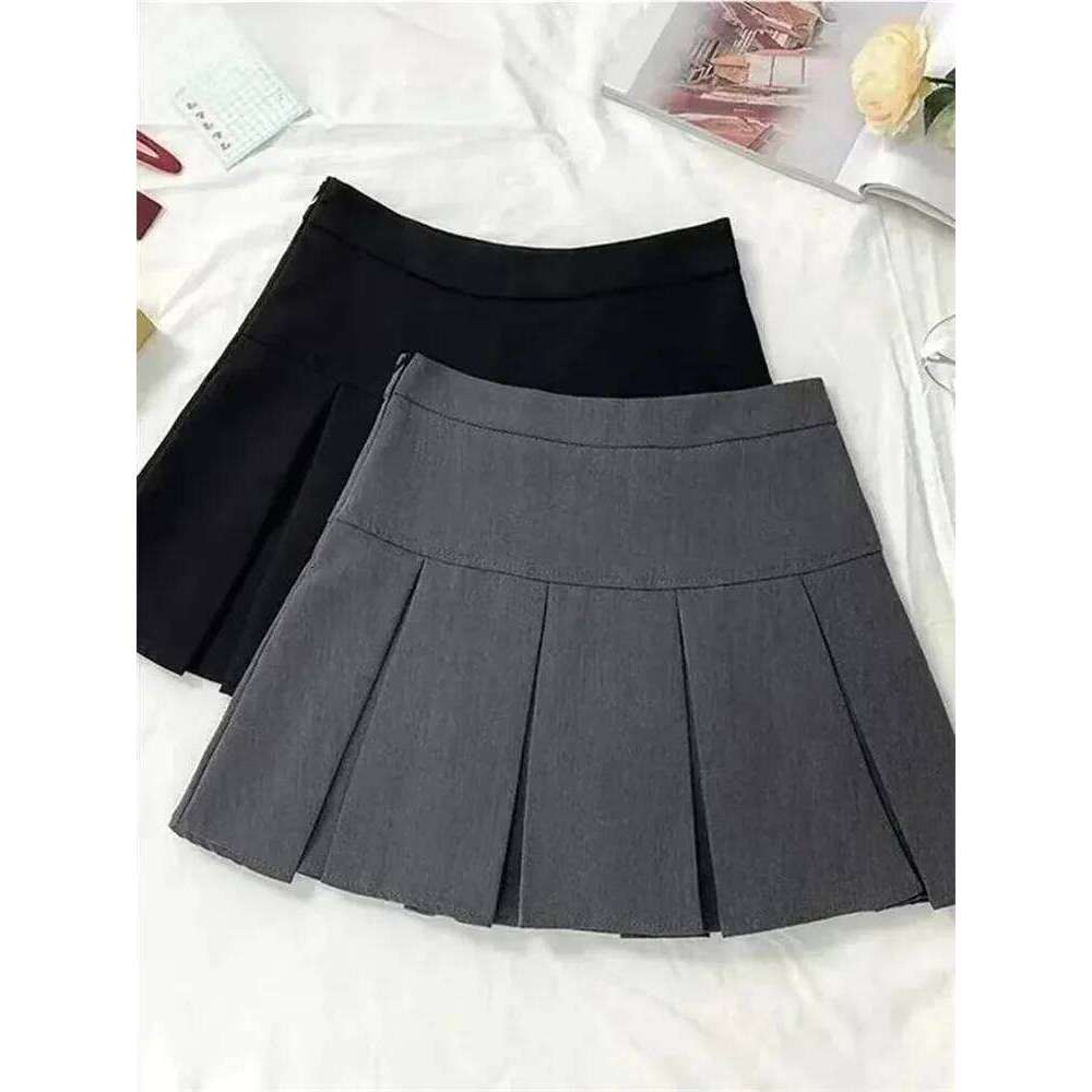 Vintage Gray Pleated Skirt Women Kawaii High Waist Mini Skirts Korean Fashion School Uniform Harajuku Streetwear Spring XJ260131