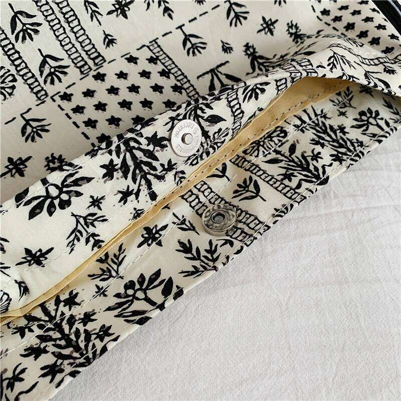 Korean style summer large capacity hand-held shoulder drawstring shopping bag, fresh floral tote bag