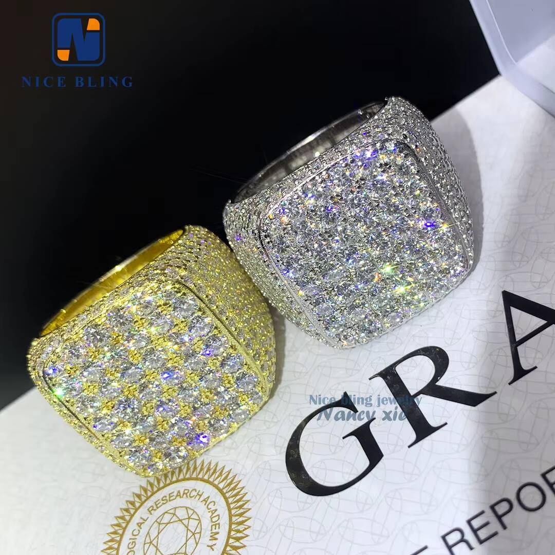 2026 Hot Sell Drop Shipping White Gold Iced Out GRA Moissanite Diamond Ring for Men hip hop ring