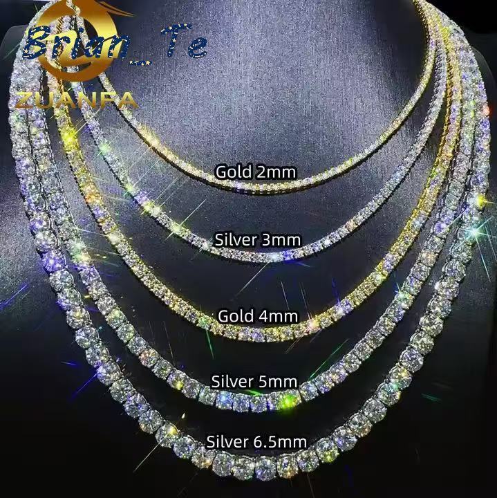 Custom 6mm Hip Hop VVS Moissanite Diamond Tennis Chain Lab Diamond Tennis Necklace for Men 925 Sterling Silver Tennis Chain