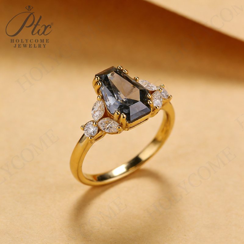 Customize Ring Salt and Pepper Moissanite Diamond Kite Pear Coffin Hexagon Half Moon Cut 925 Silver Wedding Vintage Jewelry