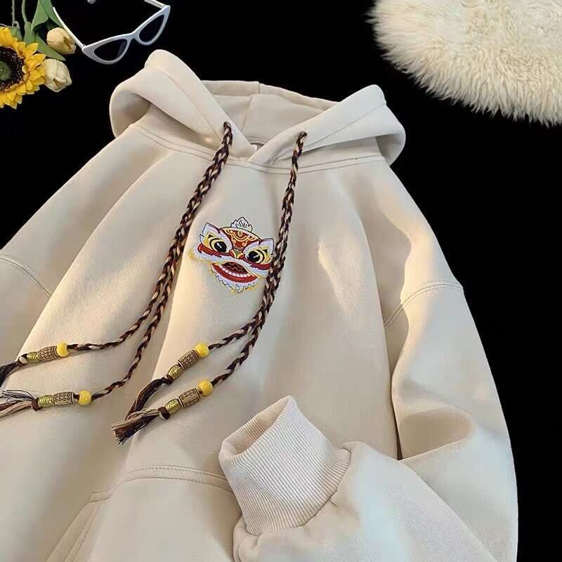 Men's Zodiac Year Hoodie Trendy Brand Fleece Lined Thickened Loose Fit National Style Heavyweight Autumn Winter New Luanyun Luanyun