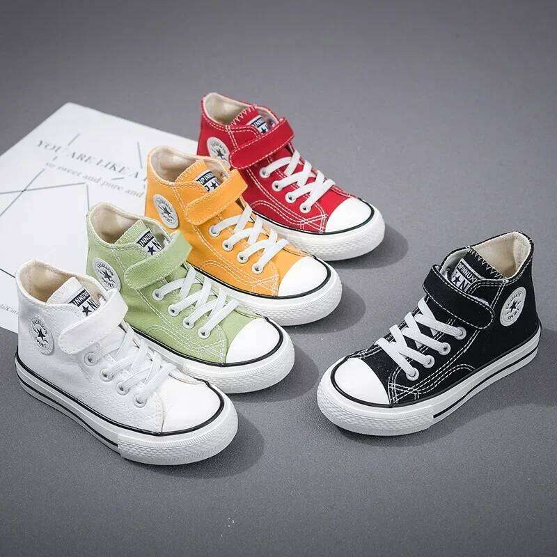 New Fashion Canvas Flat Shoes, Children's High-top Non-slip Sneakers, Student Casual Shoes Y260128