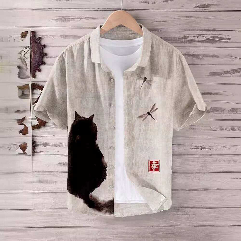 Hot-Selling Cross-Border Summer Chinese Style Digital Print Short-Sleeve Men's Stylish Comfortable Personality Shirt Luanyun Luanyun