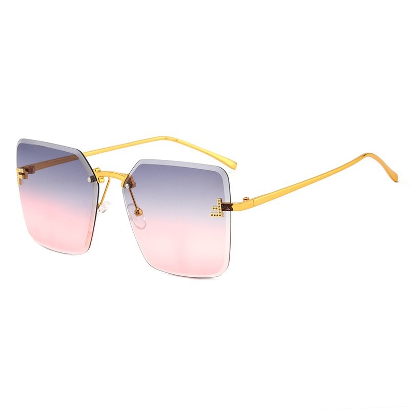 New F Letter Frameless Square Retro Internet Celebrity Same Style Sunglasses for Women Fashion Metal