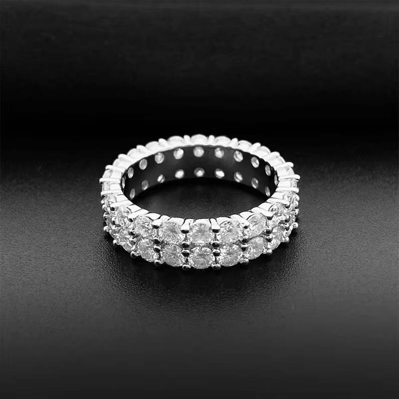 S925 Silver Double Row Vvs Moissanite Ring Men and Women Moissanite Silver Ring Ins Fashion Jewelry Ring
