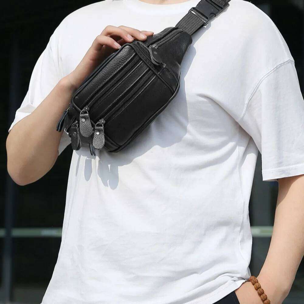 Large Capacity Waterproof PU Leather Men's Waist Male Zipper Site Workers Travel Phone Bag Fanny Pack Men