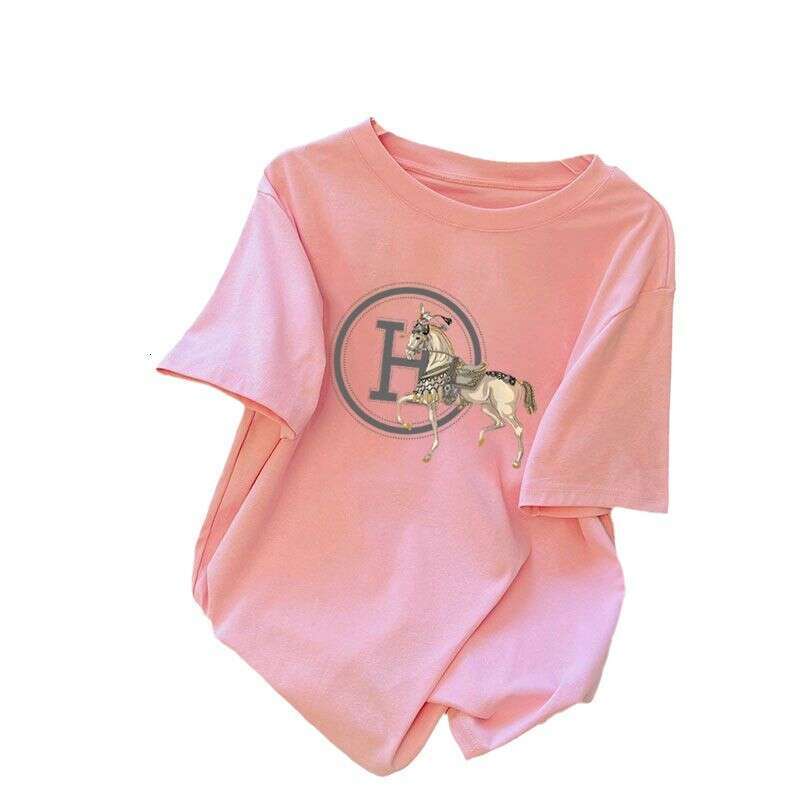 2024 Summer New Cotton Large Version Butt-Covering Short Sleeve T-Shirt For Women Printed Pure Desire Style Versatile Top Ins