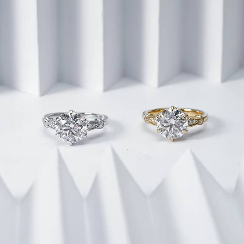 10k 14k Gold Fine Jewelry 2ct 8mm Moissanite and Lab Grown Gemstone Solid Gold Mrilgrain Engragement Ring