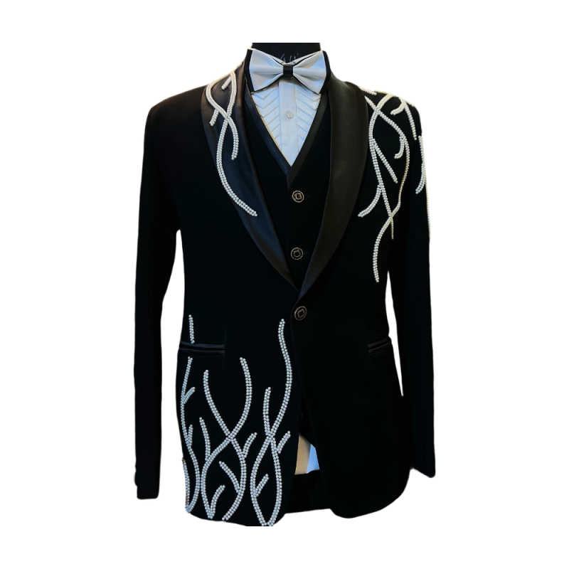Stunning Mens Suits 2 Pieces Jacket Pants Shawl Lapel Single Breasted Beading Pearls Special Occasion Party Customized traje de hombre