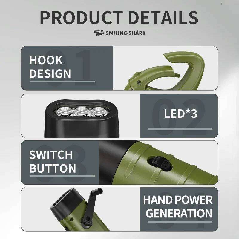 Solar Led Flashlights Portable Hand Cranked Dynamo Torch for Outdoor Riding Camping Power Hiking Long-range Emergency Lantern H260131