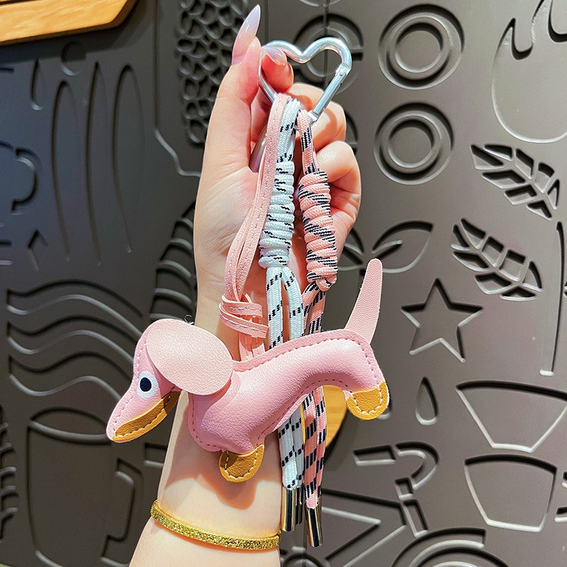 Cartoon Cute Bag Keychain Charm Dachshund Leather birthday gift Keychain Purse Pendant Light Luxury Key Chain Gift for Women Men Daily Use