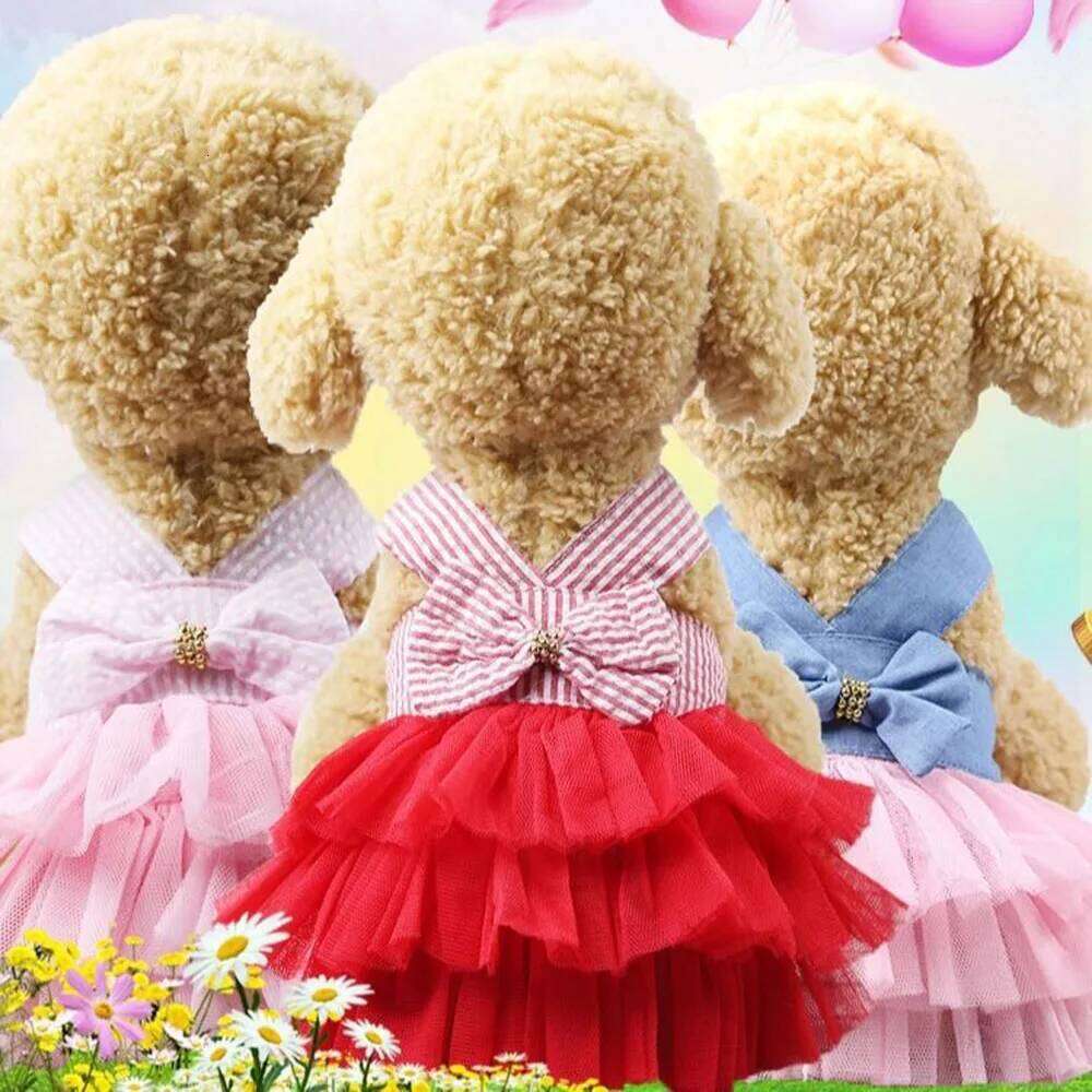Striped Dog Dresses Princess Female Cats Pet Puppy Party Wedding Dress Jeans Skirt Summer Clothes for Small Dogs H260130