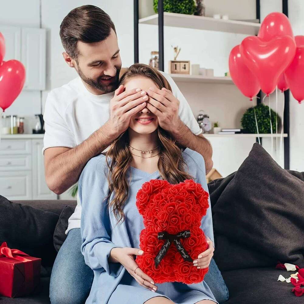 Artificial Flowers Rose Teddy Bear Girlfriend Anniversary Christmas Valentines Day Gift Birthday Present For Wedding Y260131