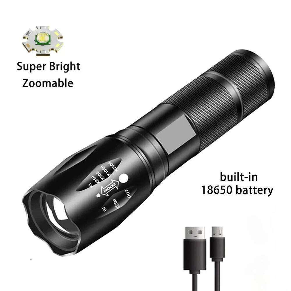 Powerful LED Flashlight Aluminum Alloy Portable Torch USB ReChargeable Outdoor Camping Tactical Flash Light H260131