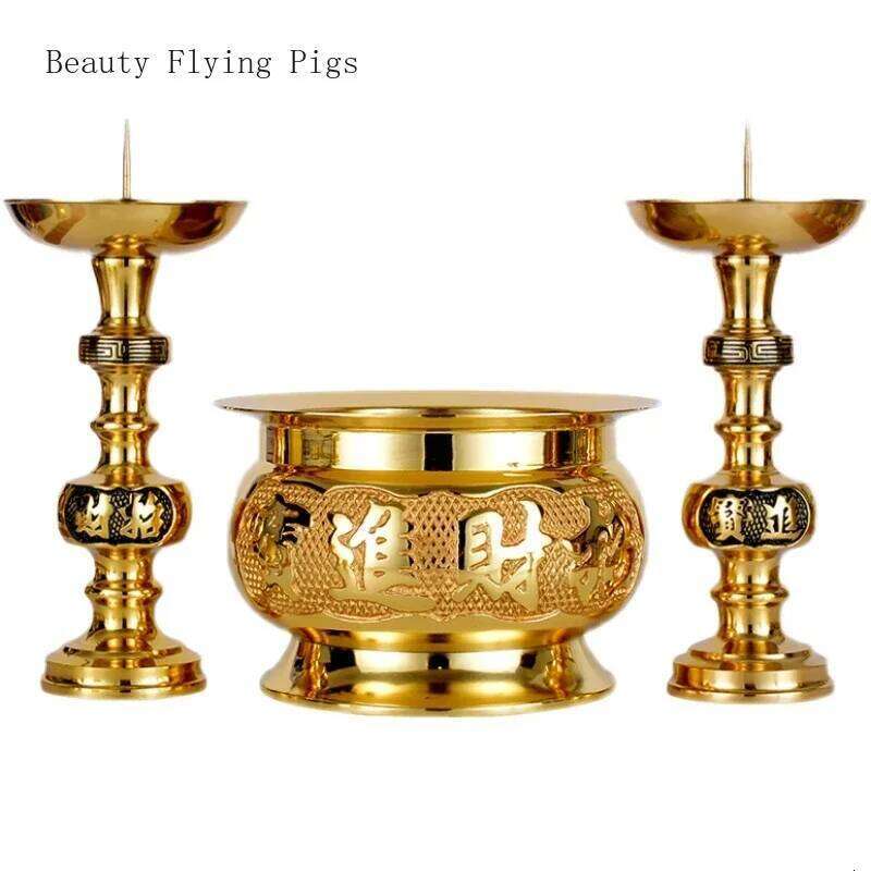 Brass Butter Simulated candlestick Living Room Buddha Hall Candle Holder Handicraft Feng Shui Home Decor Y260131