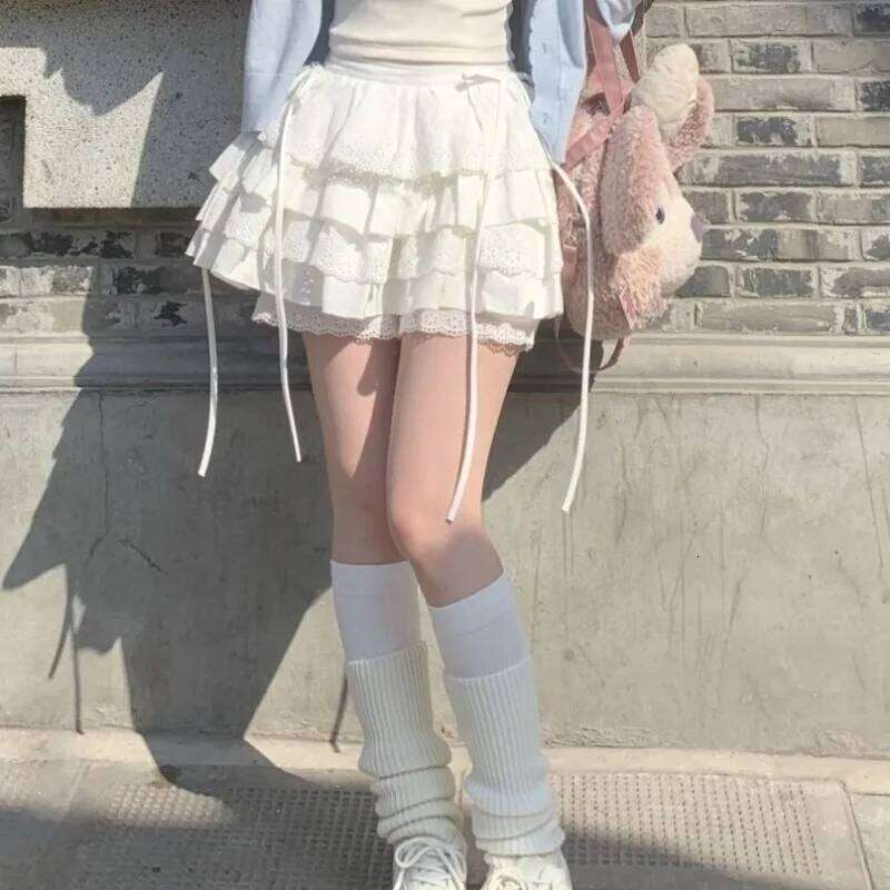 White Mini Skirts Women Lace Patchwork Sweet A-line High Street Bow Korean Fashion Y2k Skirt Harajuku All-match Streetwear Ins XJ260131