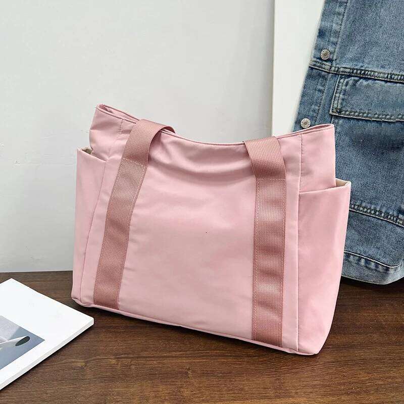 Nylon Simple Women Large Capacity Tote Shopper Solid Color Travel Shoulder Bag
