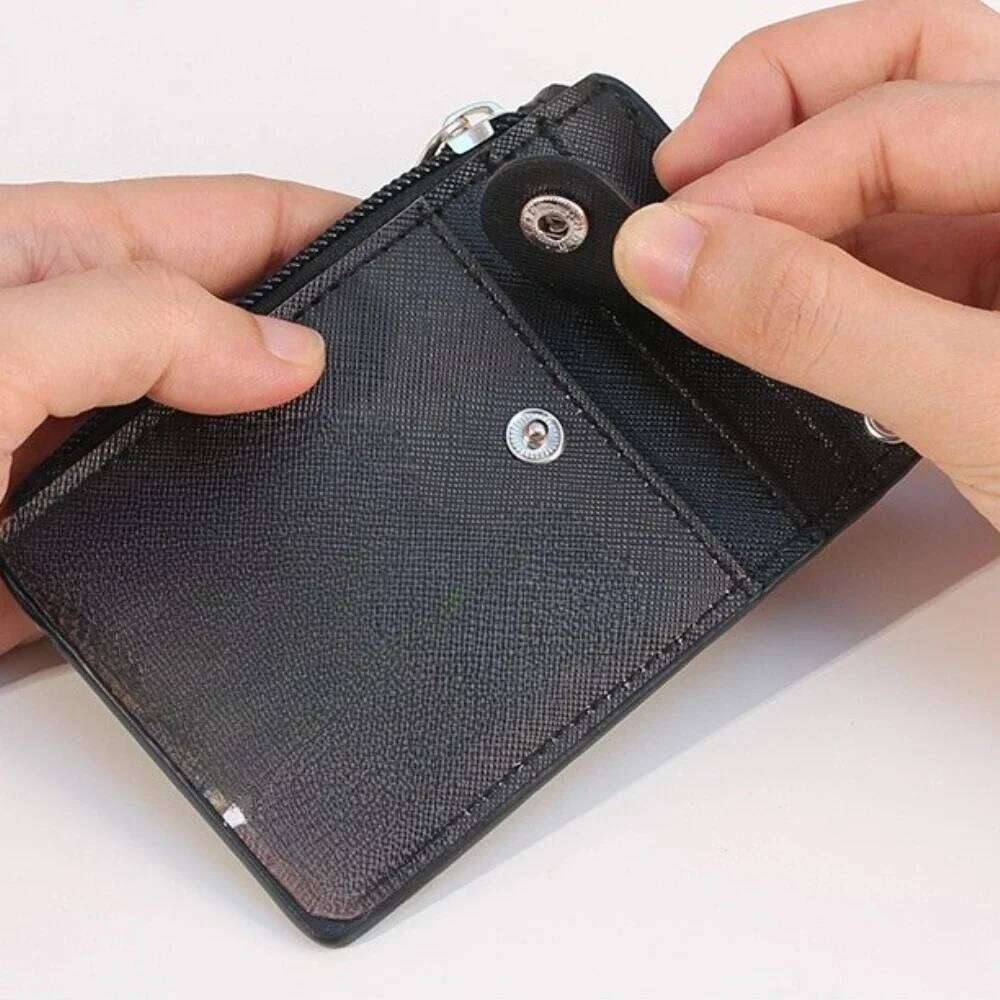 Portable Coin Purse Wallet Keychain Office Work Business ID Card Credit Badge Holder Bus Cards Cover Zipper Pocket PU Leather