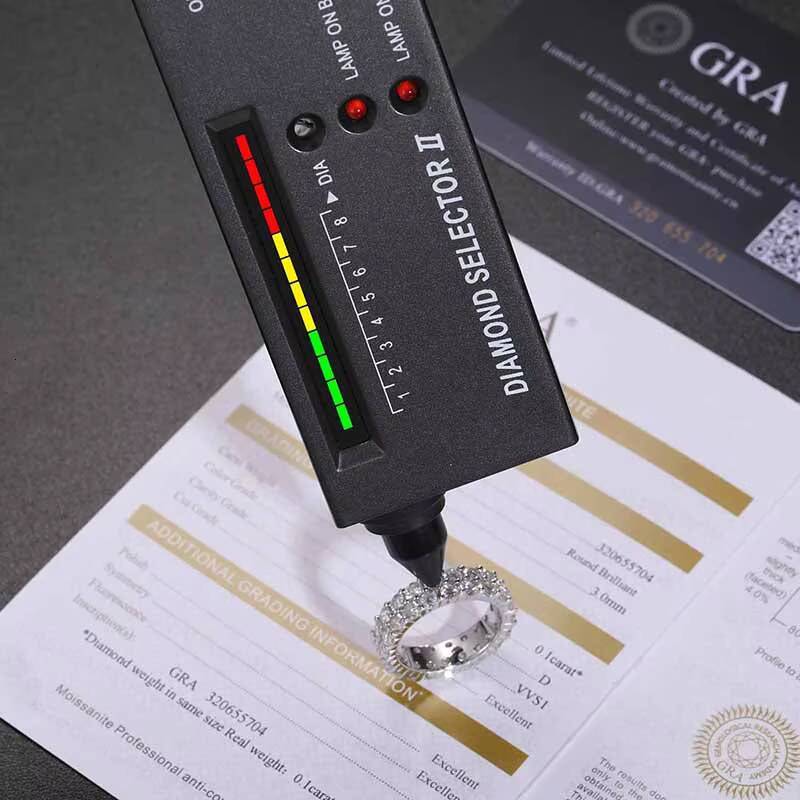 Dropshipping Anillo Luxury Bling Silver White Gold 925 2 Rows 3mm VVS Moissanite Diamond Wedding Ring With GRA Certificate