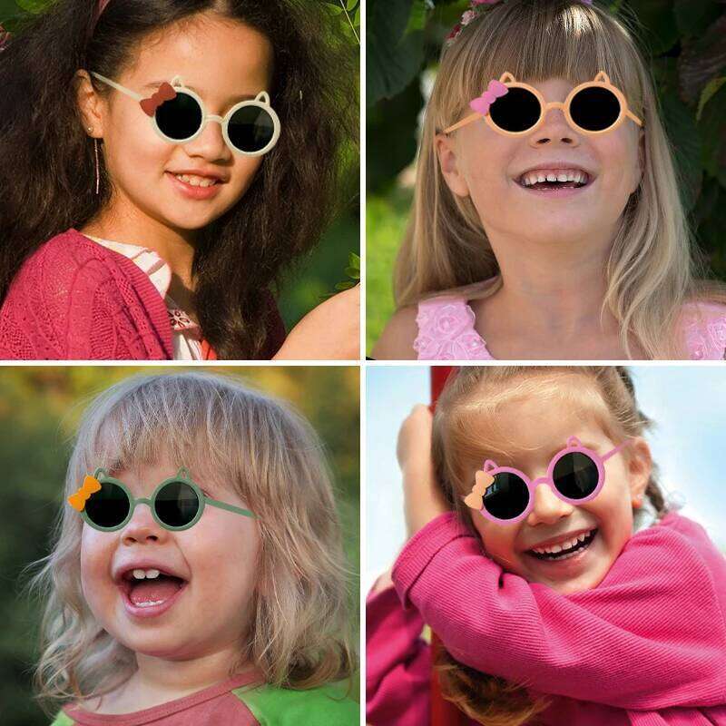 2023 New Children Cute Cartoon Bow Cat Ears Kids Outdoor Sun Protection Lovely UV400 Polarized Girls Boys Sunglasses H260130