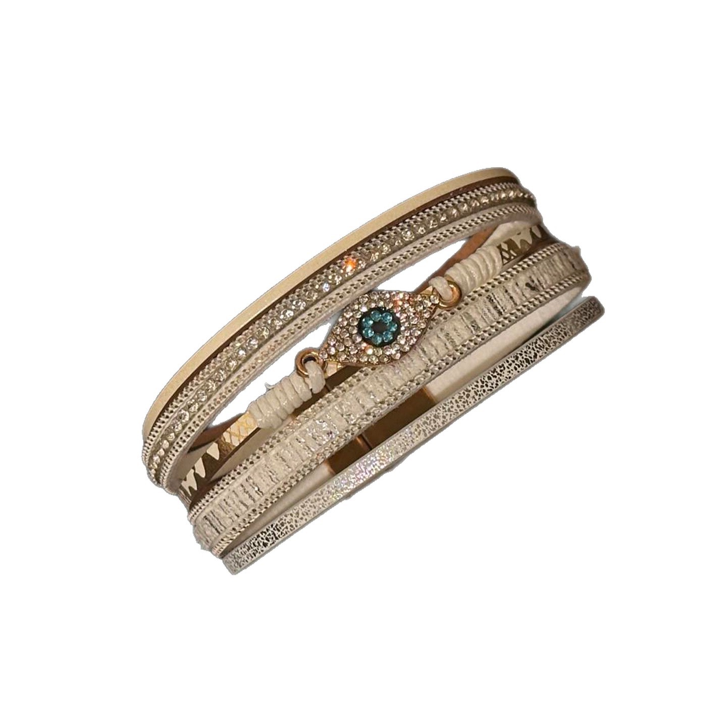 Inlaid Diamond Leather Devil's Eye Multi-layer Magnetic European and American Retro Light Luxury Bracelet Niche Design Sense Jewelry for Women