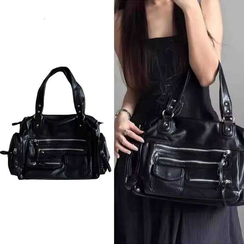 Vintage Punk Women Tote 2025Trend Large Capacity Crossbody Shoulder Bags Mujer Moto Style Multi Pockets Commute Bolso XJ260130