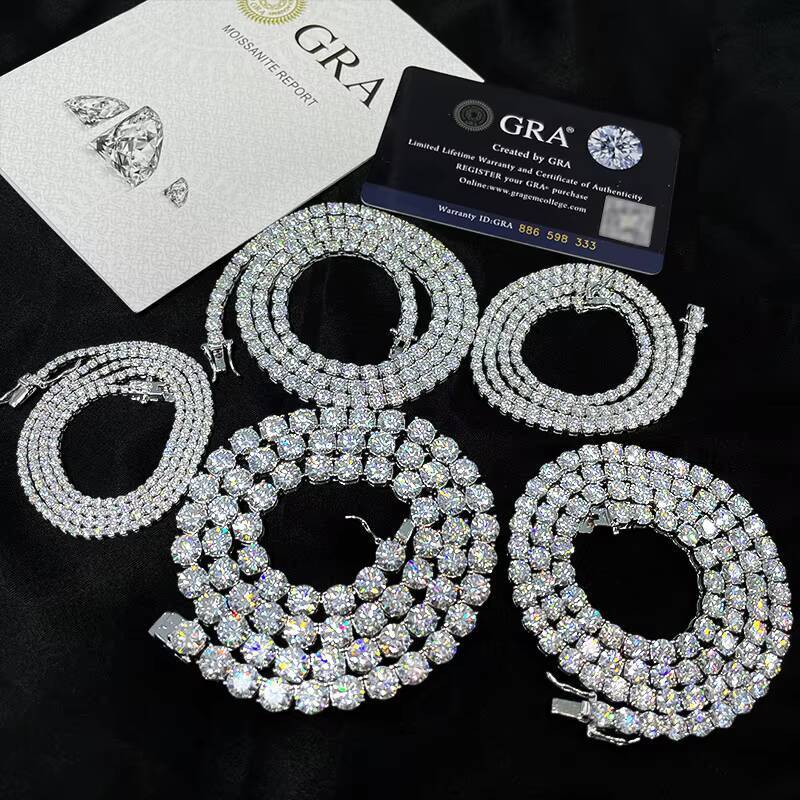 Sterling Silver 925 Chain 3mm 5mm 6mm Double Clasp High Grade Zircon Tennis Chian Silver Bracelet Necklace 925 for Men Women