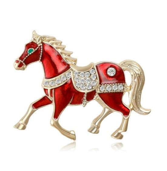 French New Style Creative Alloy Enamel Oil Drop Rhinestone Horse Brooch Exquisite Women's Clothing Accessories Pin Versatile Matching Piece
