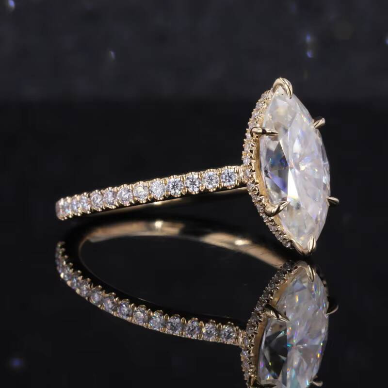 Starsgem 14K Yellow Gold Jewelry 1365mm Marquise Moissanite Ring