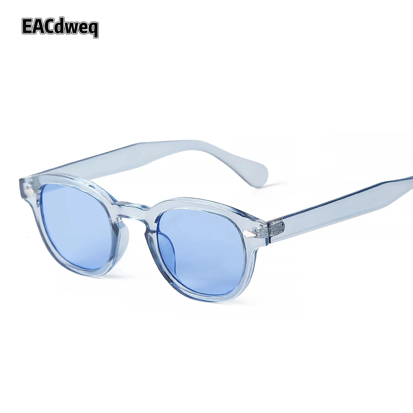 Fashion Transparent Blue Round Sunglasses Women Men Retro Rivet Small Square Sun Glasses UV400 Eyewear 260126
