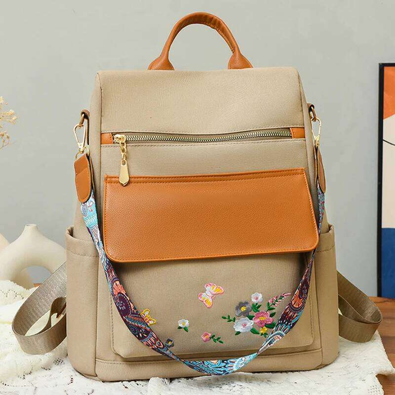 Embroidered Design Backpack Anti Theft Large Capacity Women Backpacks Oxford PU Patchwork Bookbag 3IN1 Female Shoulder Back Pack