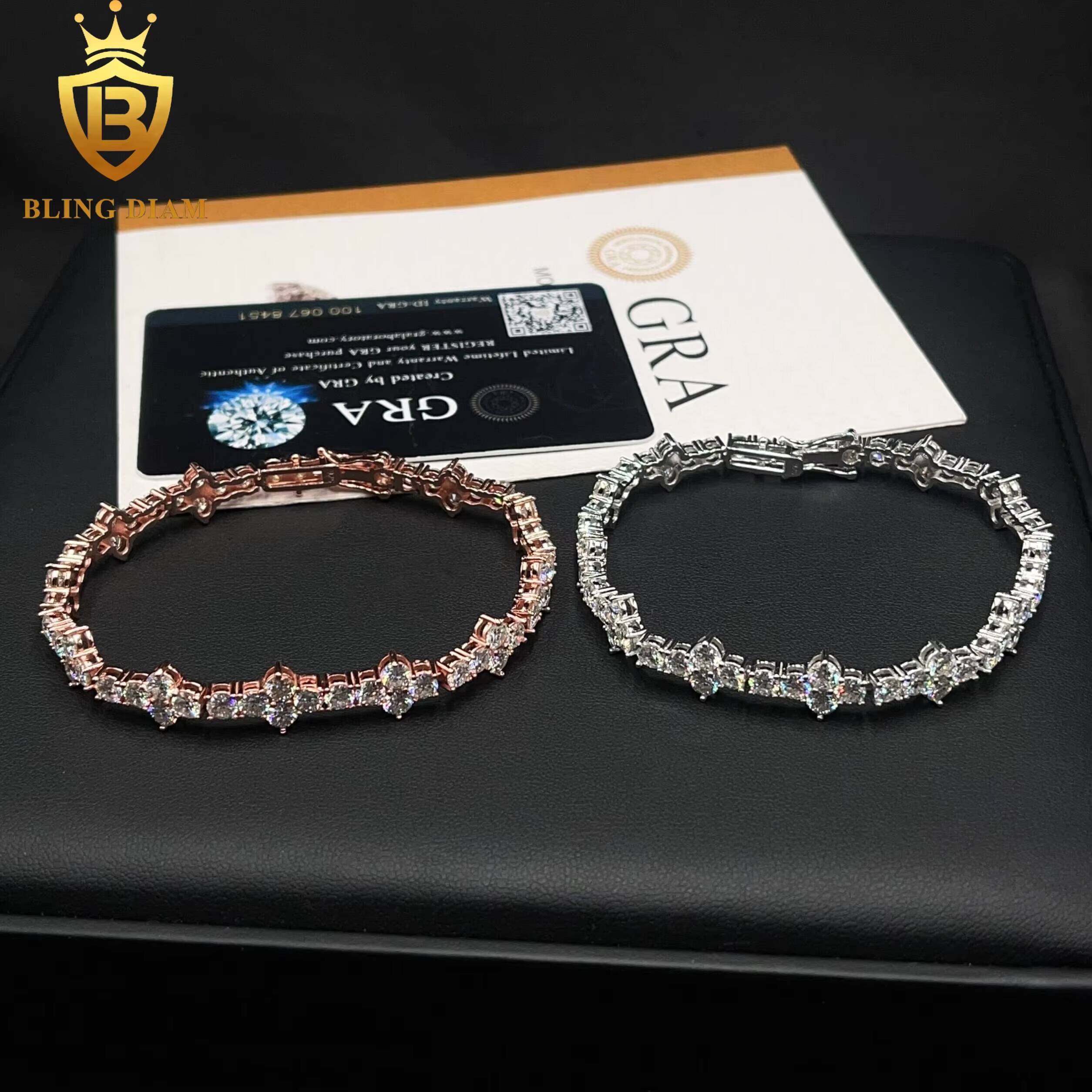 4mm Hip Hop Fine Jewelry 925 Sterling Silver Vvs Moissanite Diamond Cross Tennis Chain Bracelet