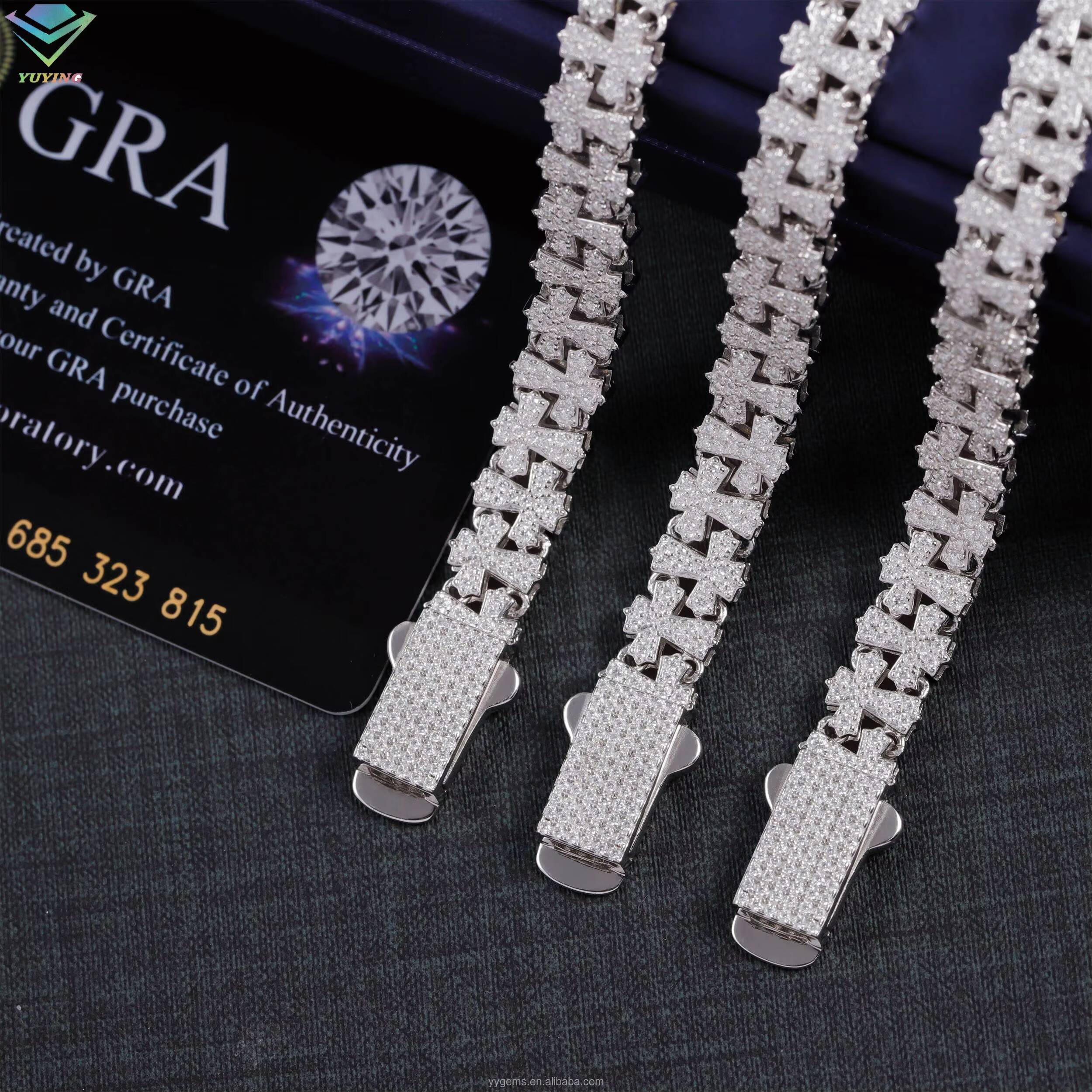 New Fine Jewelry Bracelet Cross Cuban Moissanite Bracelet S925 Silver White Gold Plated Fashion Cross Bracelets