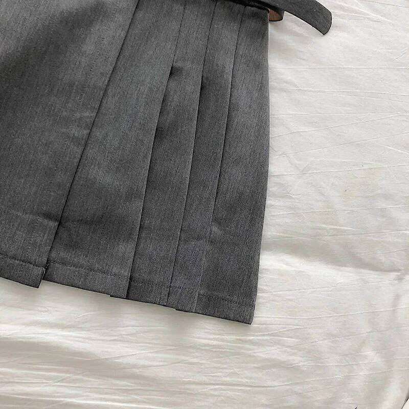 Lucyever Fashion High Waist Women's Korean Chic with Belt Patchwork Pleated Skirts Woman Black Simple Casual Mini Skirt XJ260131