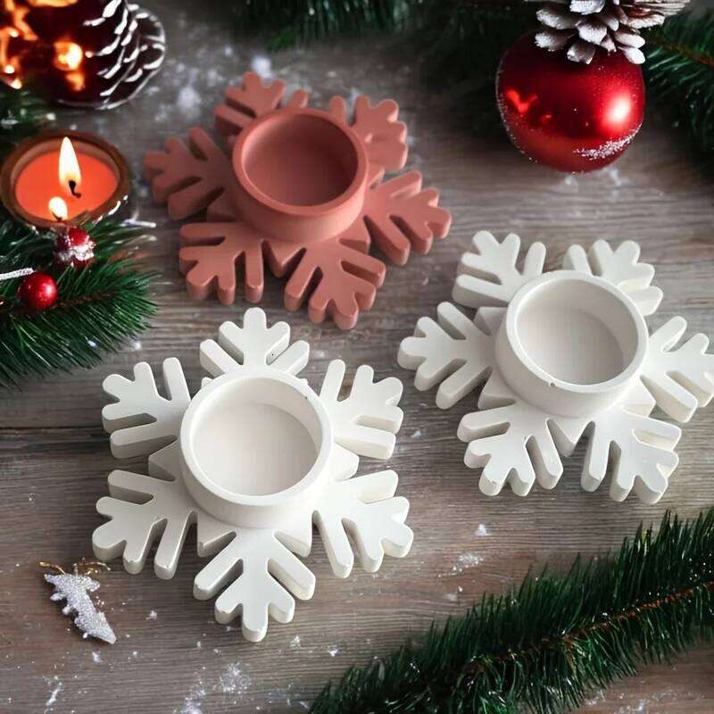 Snowflake Candle Holder Mold for Resin, Silicone, Gypsum, Clay with Central Hole - Christmas, Winter, New Year's Eve Y260131