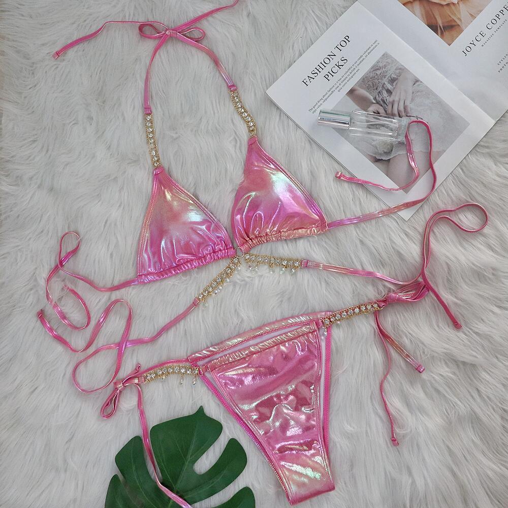 New Crystal Bikini Sexy Gold Foil Tie Womens Two-Piece Swimsuit Swimwear