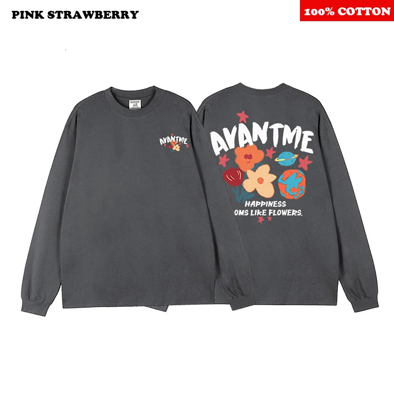 American Graffiti Letter Print T-shirt Men Autumn 100 Cotton Oversize Round neck Long sleeved Tee Y2k Top men clothing 260118