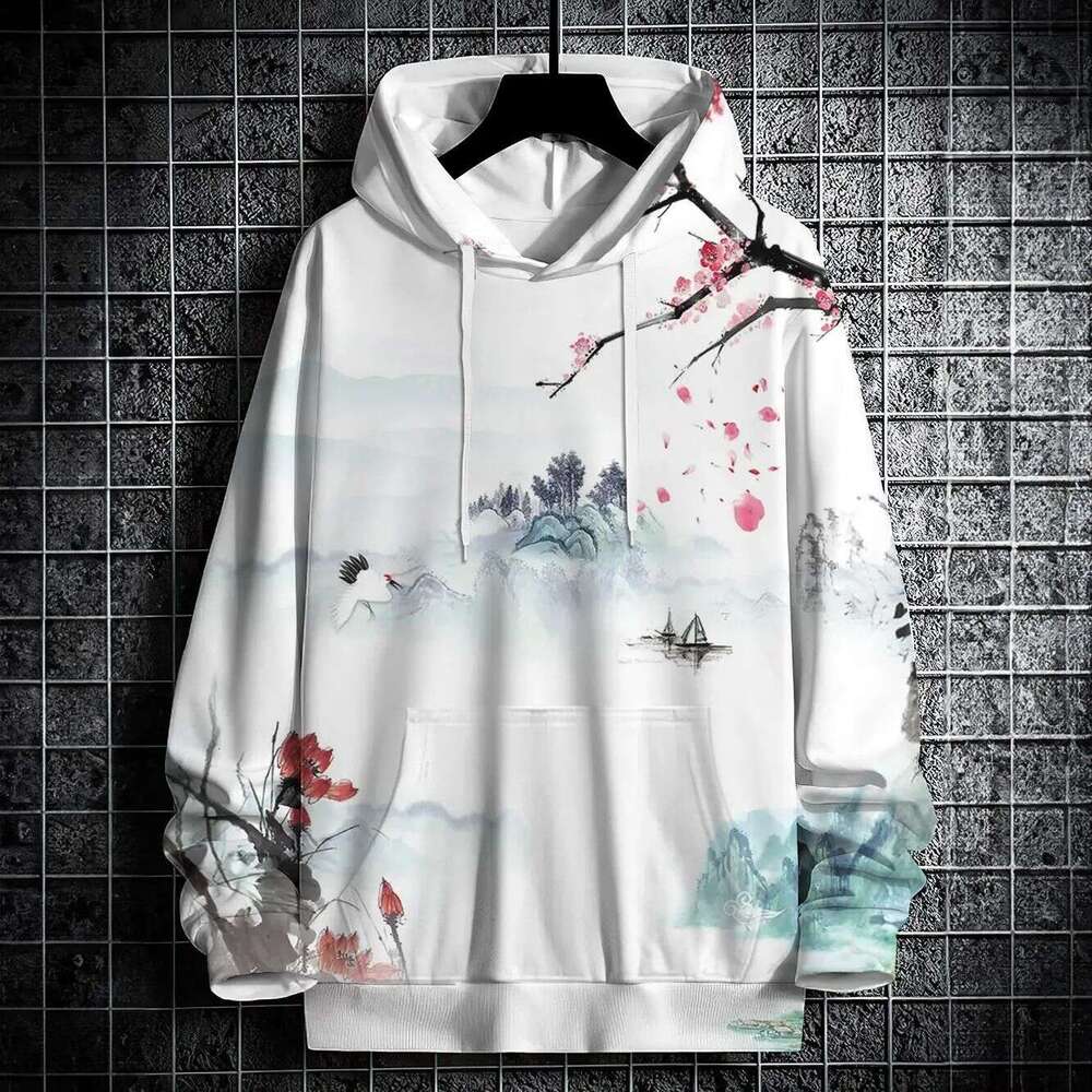 New Autumn Hoodie 3D Landscape Ink Print Street Style Long Sleeve National Trend Handsome Hot-Selling Men's Clothing Luanyun Luanyun